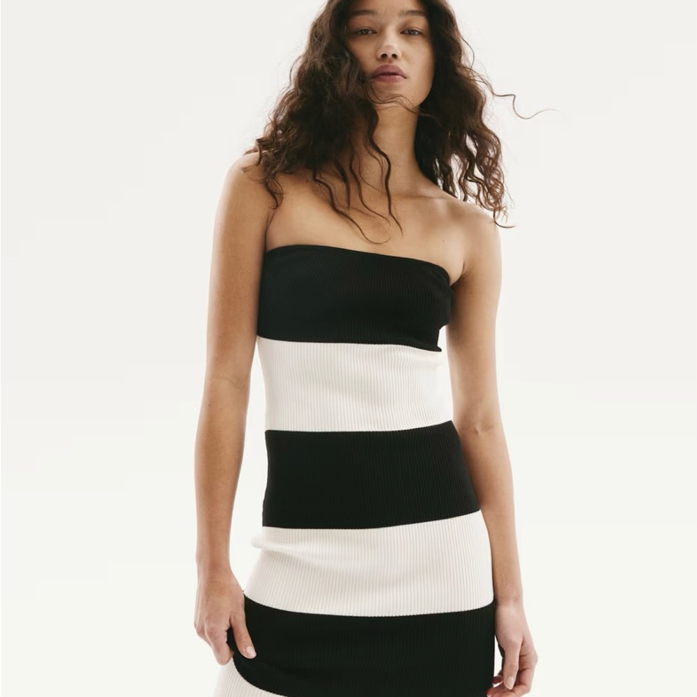 Black and White Strapless Dress